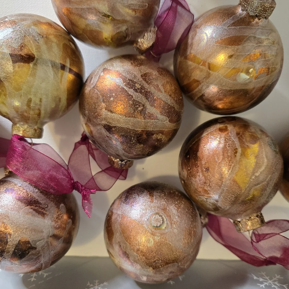 9 HANDCRAFTED Glass Ornaments HANDPAINTED Holiday Decorations Christmas Decor